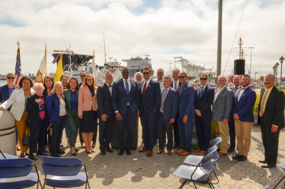 Mayor Thao stands with local, state, and port officials as they celebrate a $119 million investment into the port